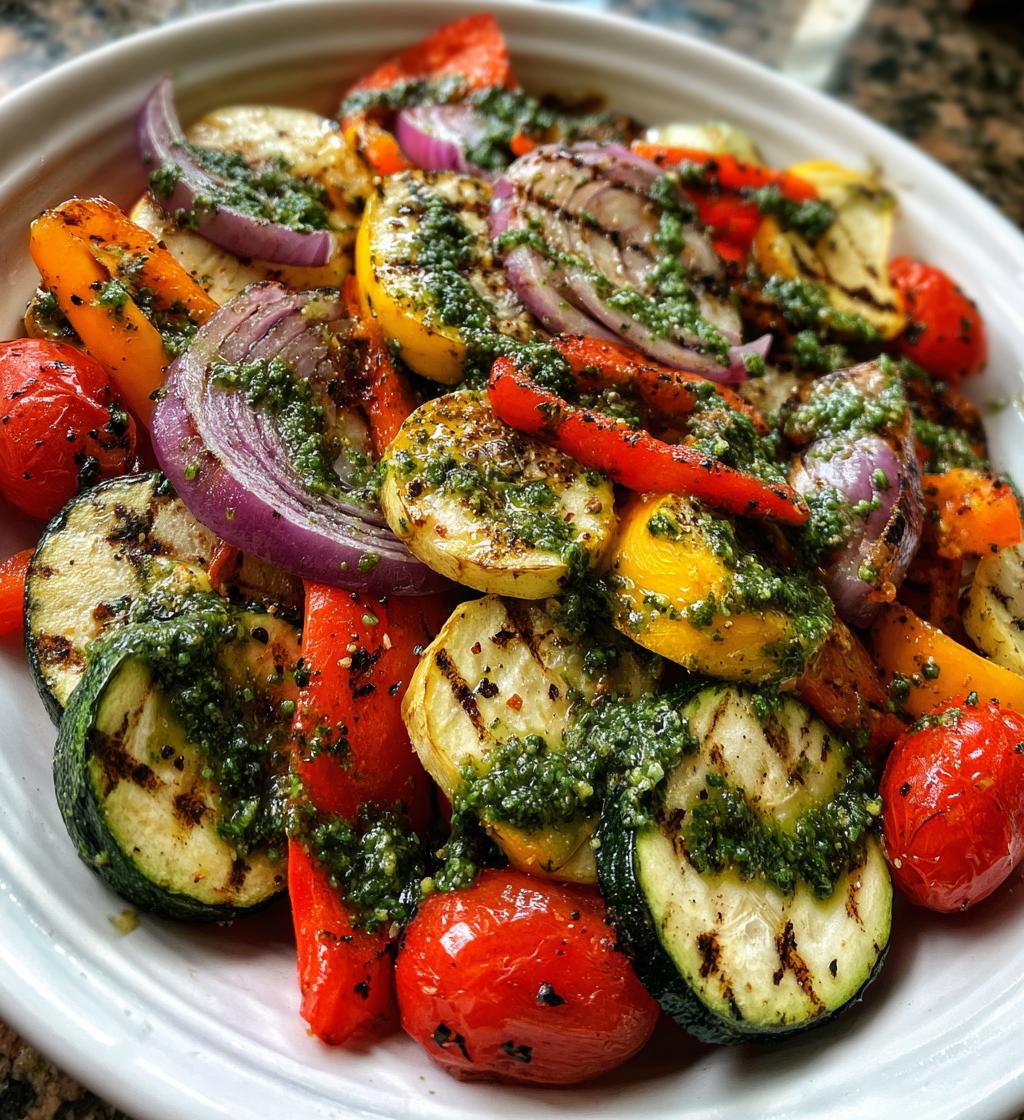 Gegrilde groentesalade met basilicumdressing