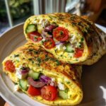 Griekse salade in een omeletwrap