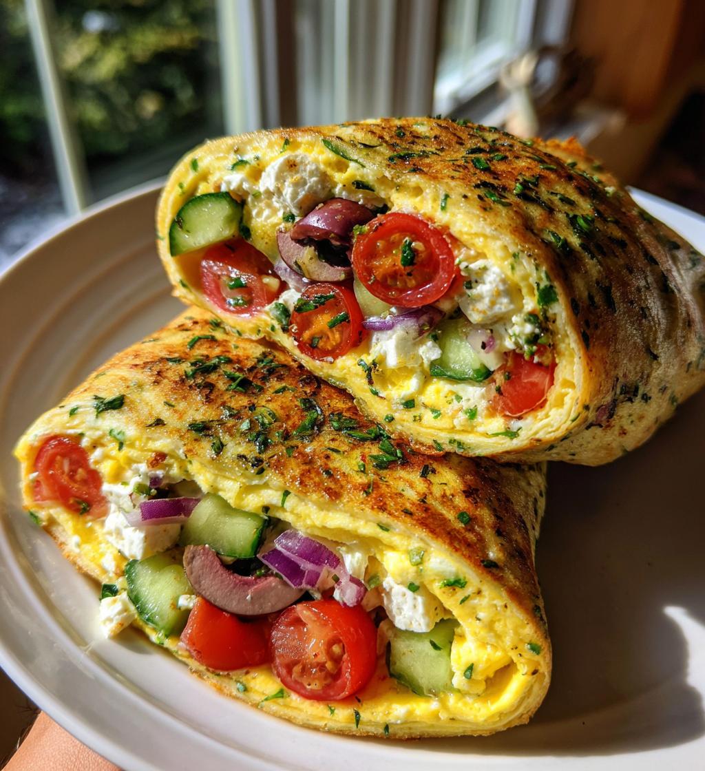 Griekse salade in een omeletwrap