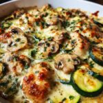 Kruidige Kip en Champignon Courgette Ovenschotel