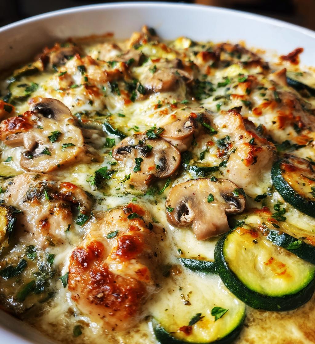 Kruidige Kip en Champignon Courgette Ovenschotel