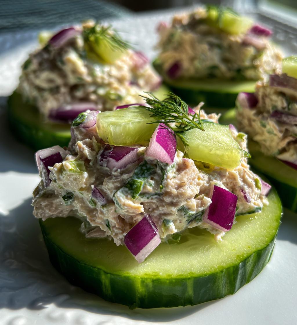Tuna-salade op komkommerplakken