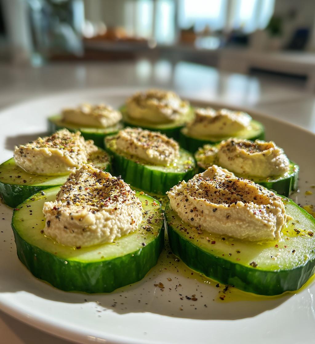 komkommerschijfjes met hummus - detail 1