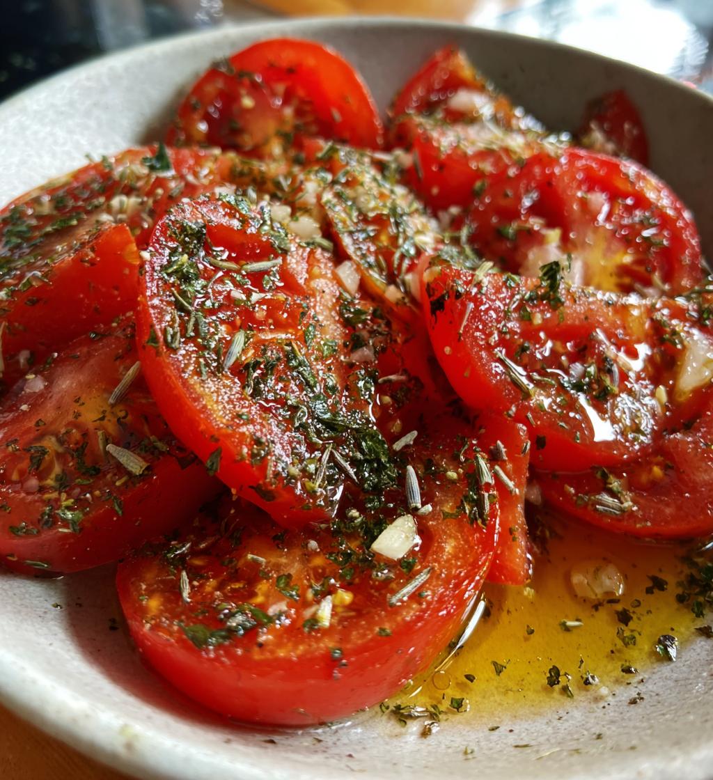 tomatensalade met honing, gerookt zout & lavendel - detail 1