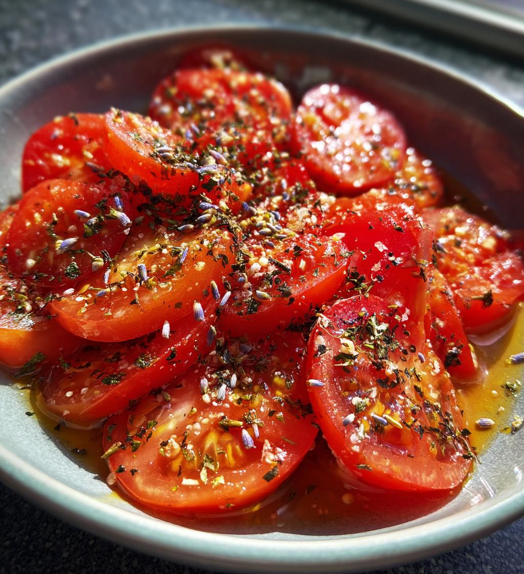 tomatensalade met honing, gerookt zout & lavendel