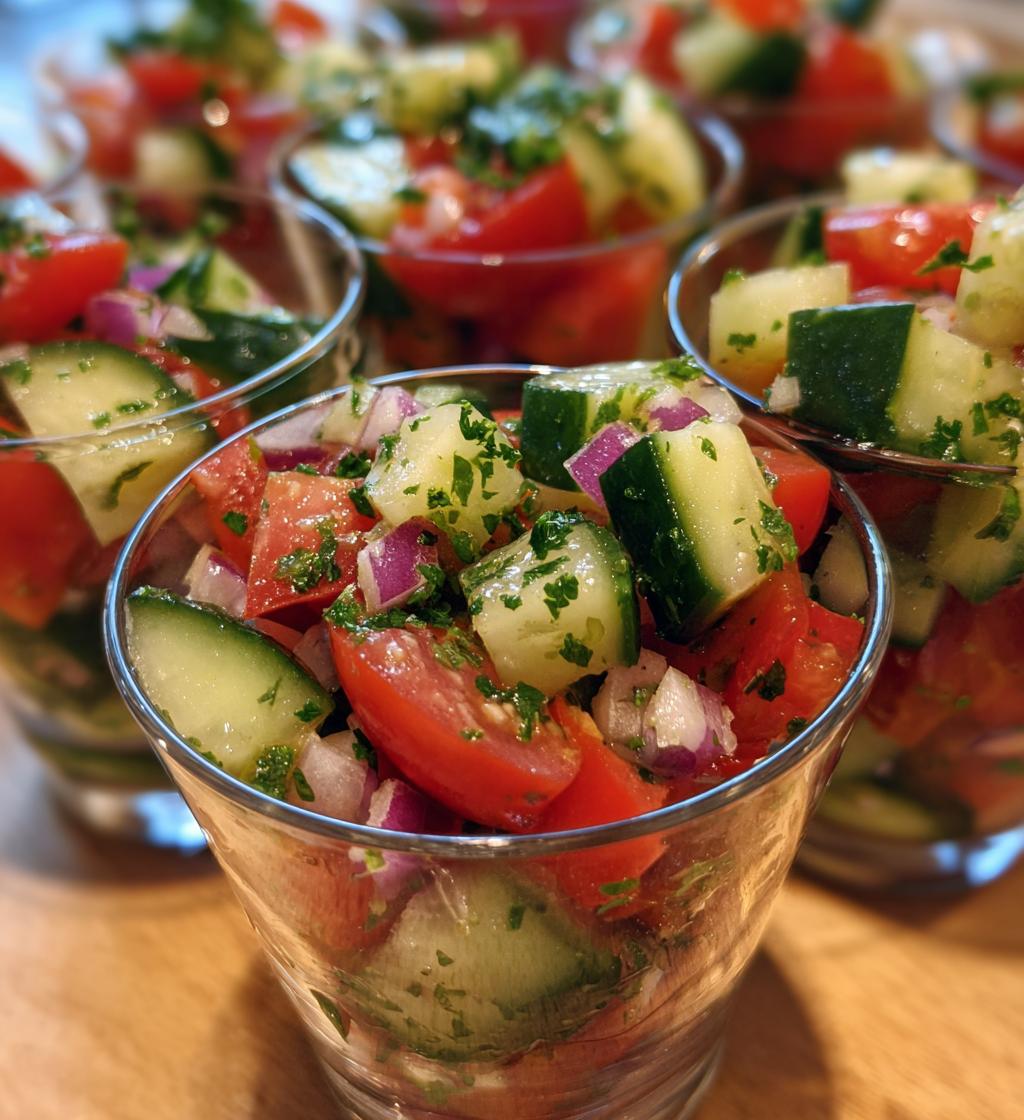 Komkommersalade met tomaat in bekers - detail 1