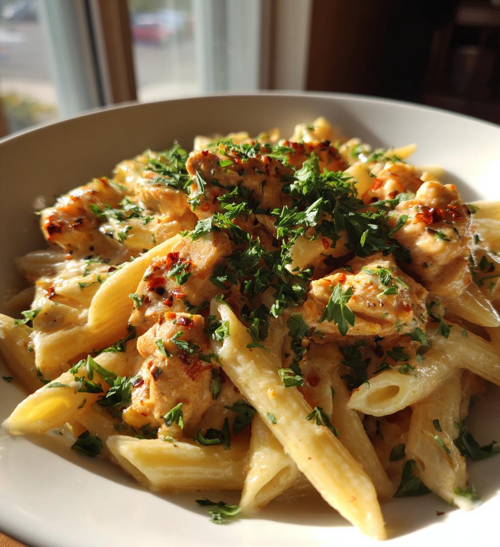 cajun garlic butter chicken penne in creamy parmesan sauce - detail 1