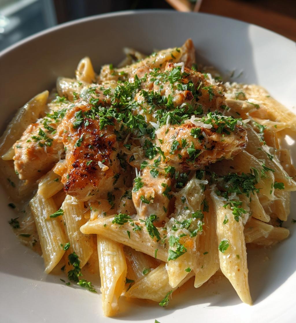 cajun garlic butter chicken penne in creamy parmesan sauce