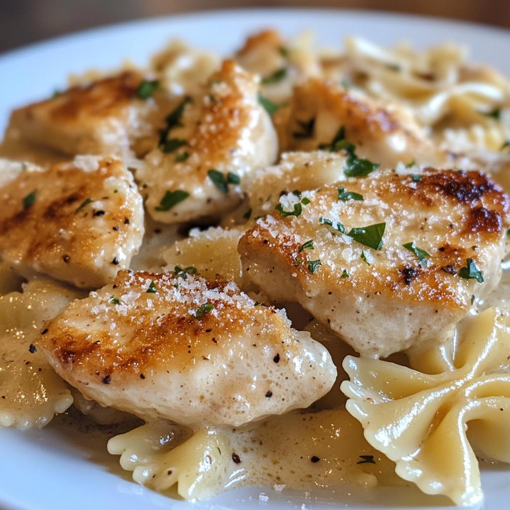 cheesy bowtie pasta with garlic parmesan chicken