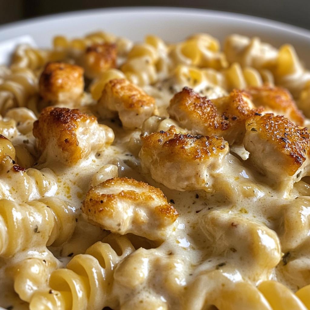 cheesy velveeta chicken twisted pasta with mozzarella garlic sauce - detail 1