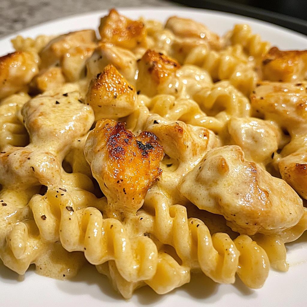cheesy velveeta chicken twisted pasta with mozzarella garlic sauce