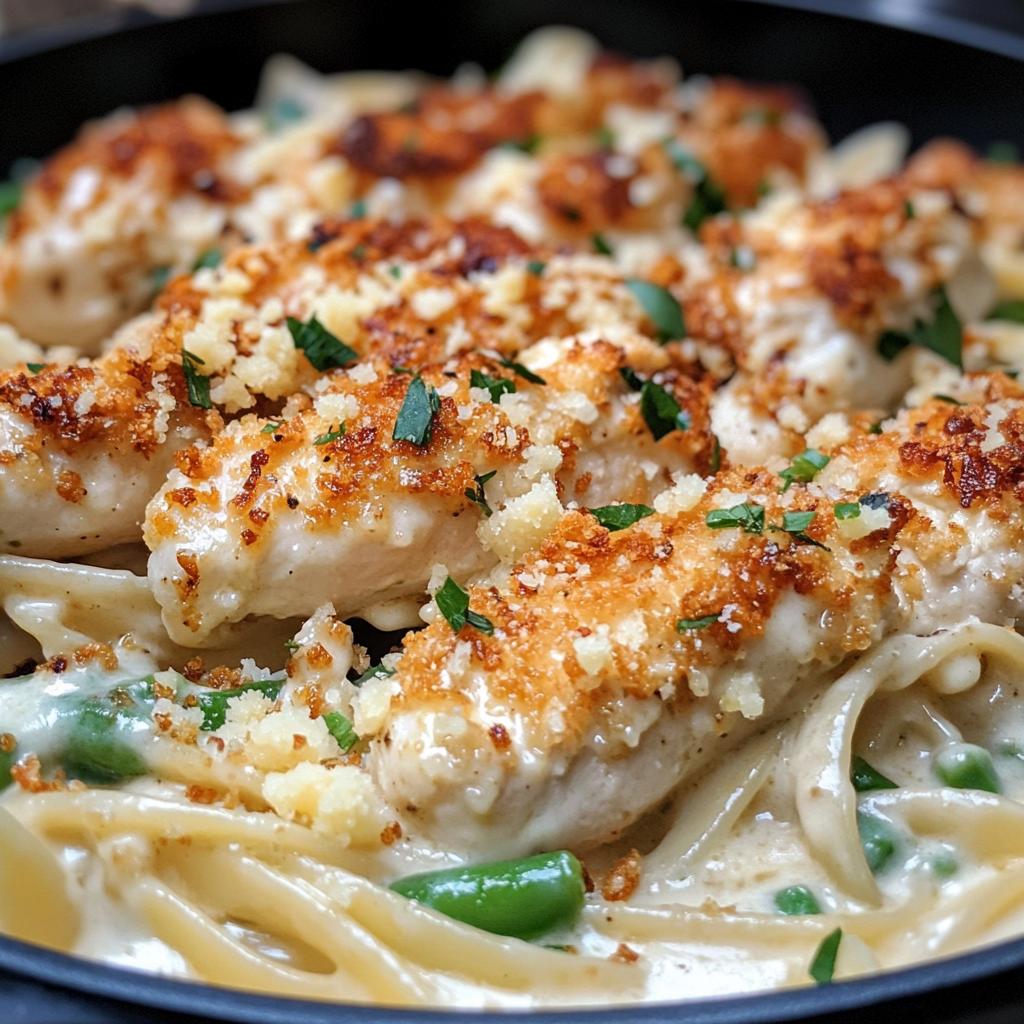 coconut lemon chicken alfredo with chili feta cream crispy parmesan green beans
