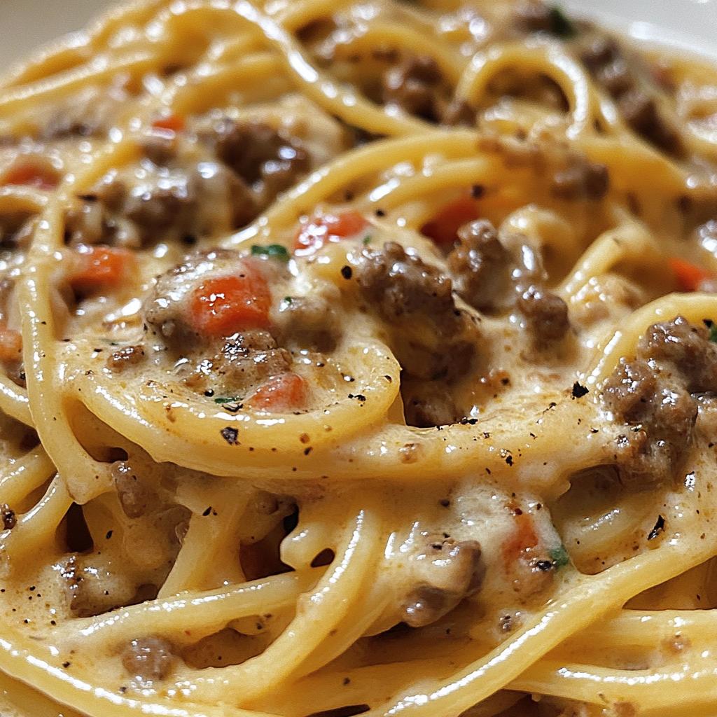 creamy cajun beef spaghetti with three cheese parmesan sauce - detail 1