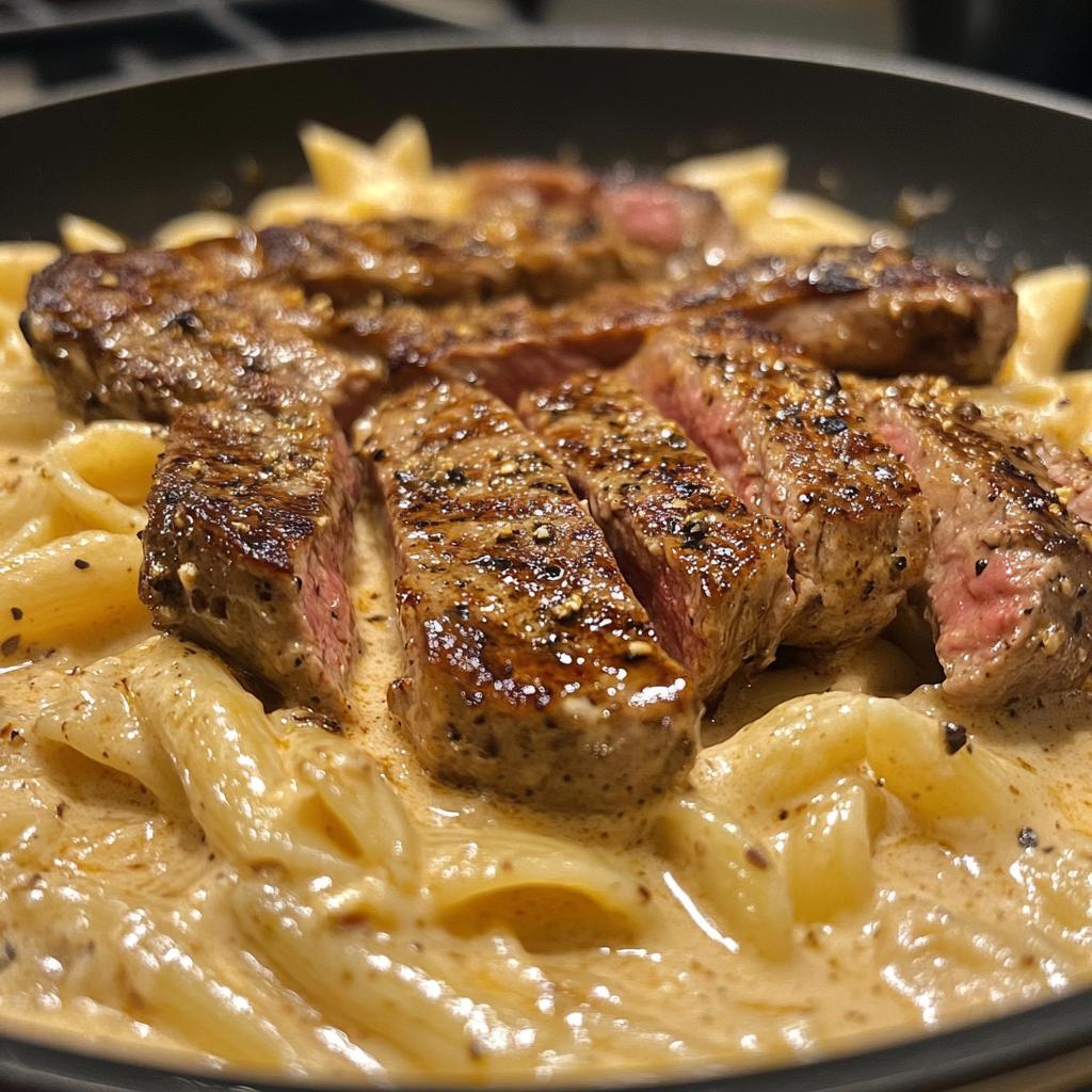 creamy cajun butter tender steak pasta skillet - detail 1