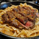 creamy cajun butter tender steak pasta skillet