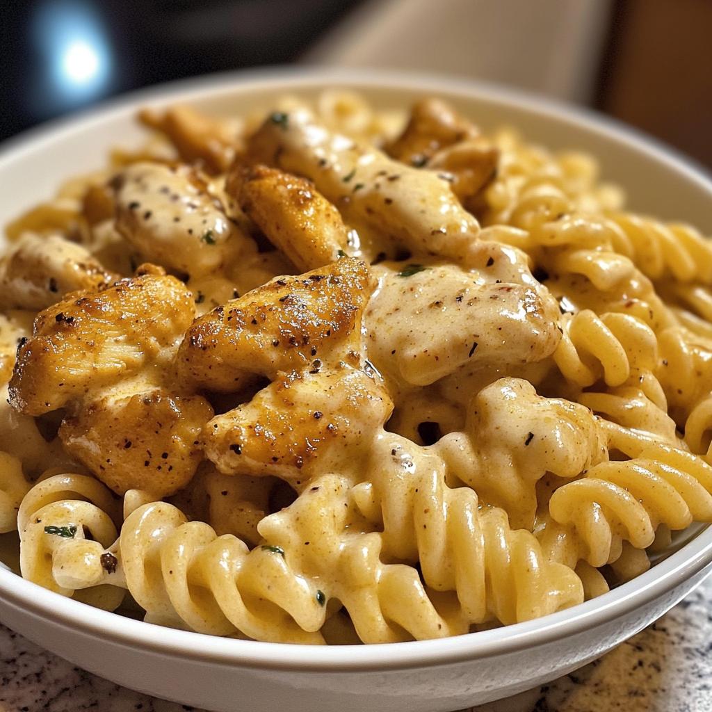 creamy cajun chicken rotini with garlic mozzarella sauce