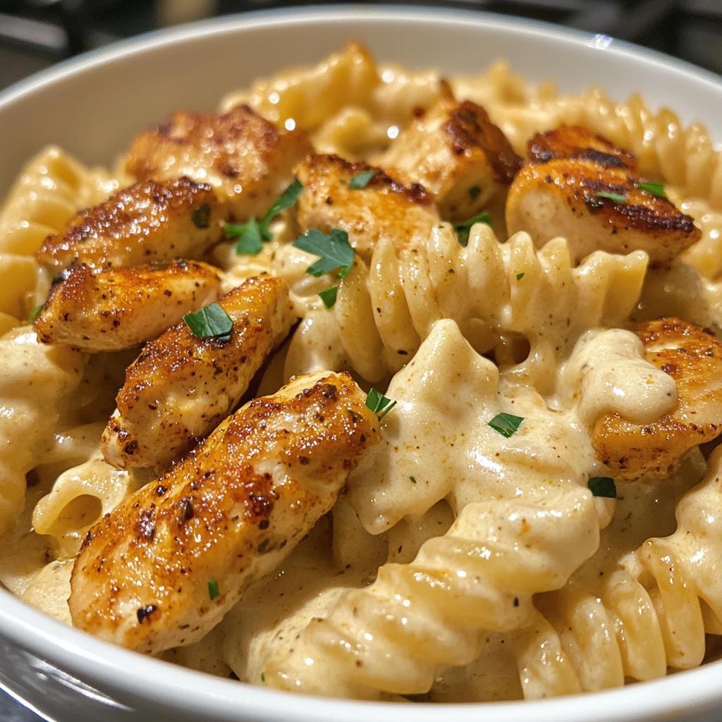 creamy cajun chicken rotini with mozzarella alfredo sauce