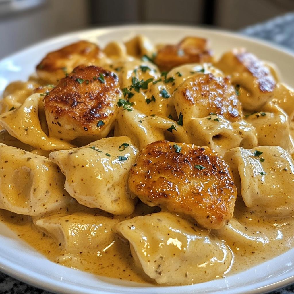 creamy cajun chicken tortellini in velveeta garlic cheese sauce