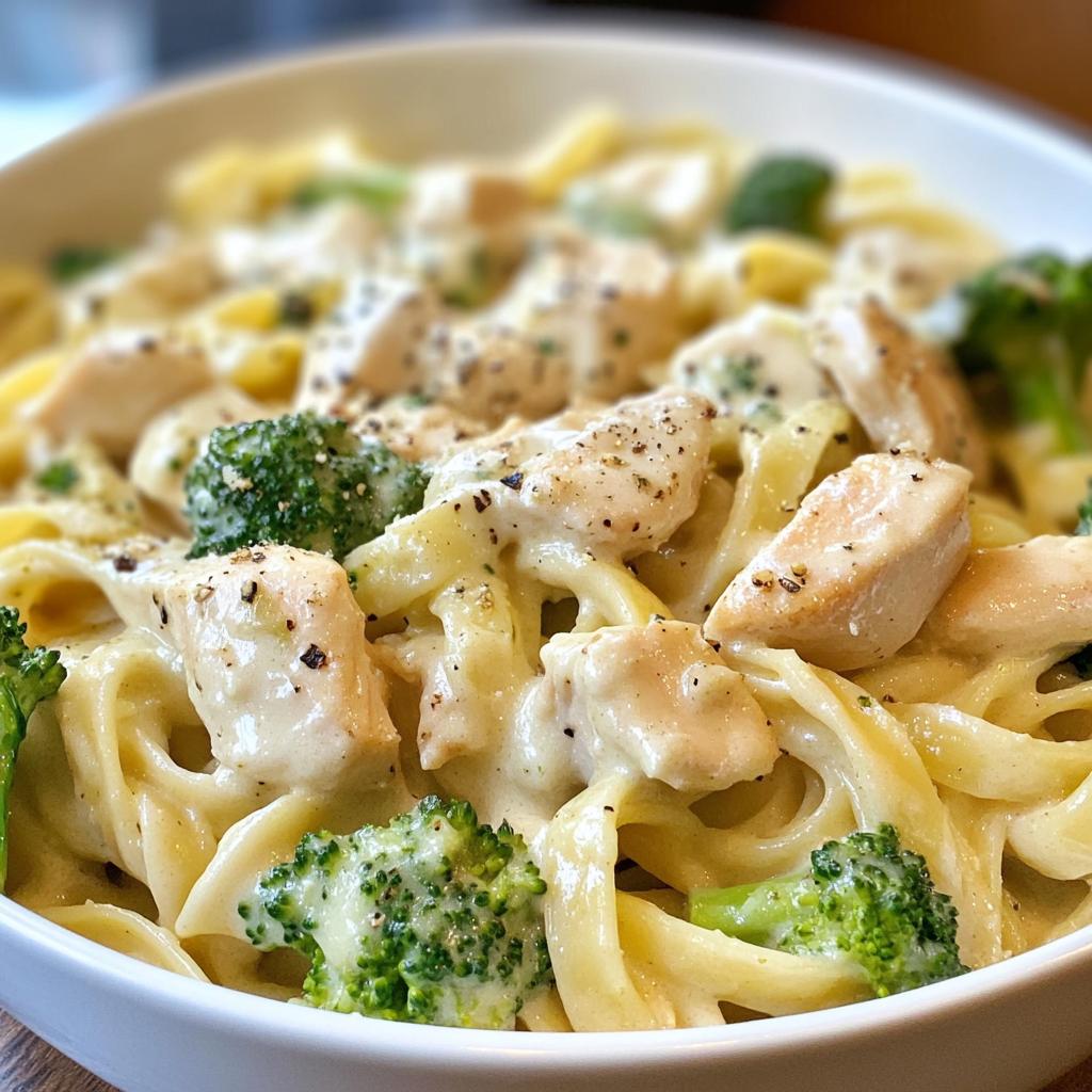 creamy chicken broccoli alfredo pasta - detail 1