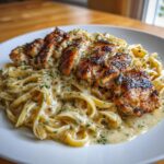 creamy garlic parmesan chicken with cheesy linguine