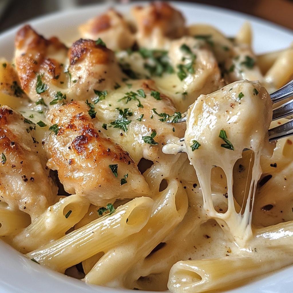 creamy garlic parmesan chicken with cheesy penne pasta - detail 1