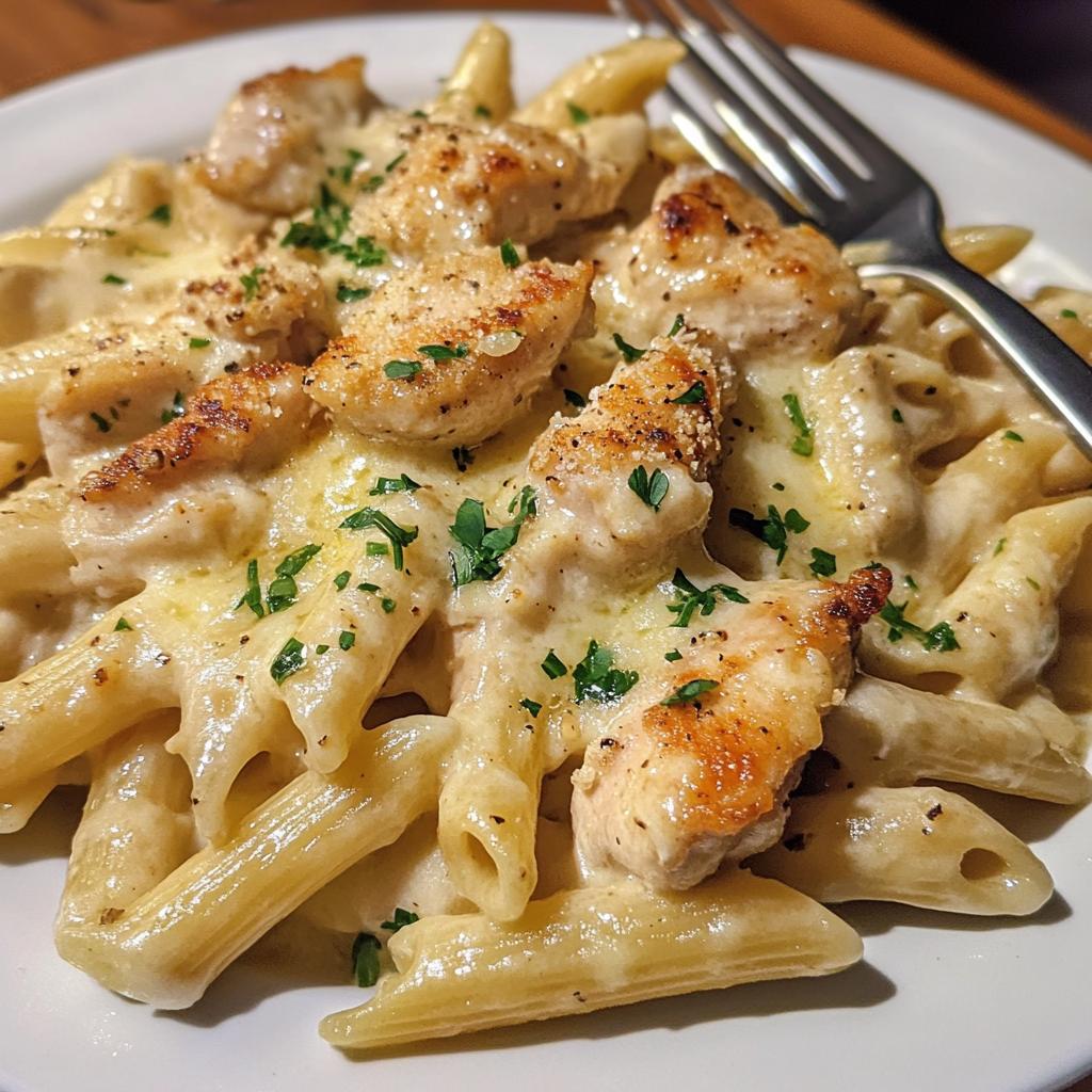 creamy garlic parmesan chicken with cheesy penne pasta
