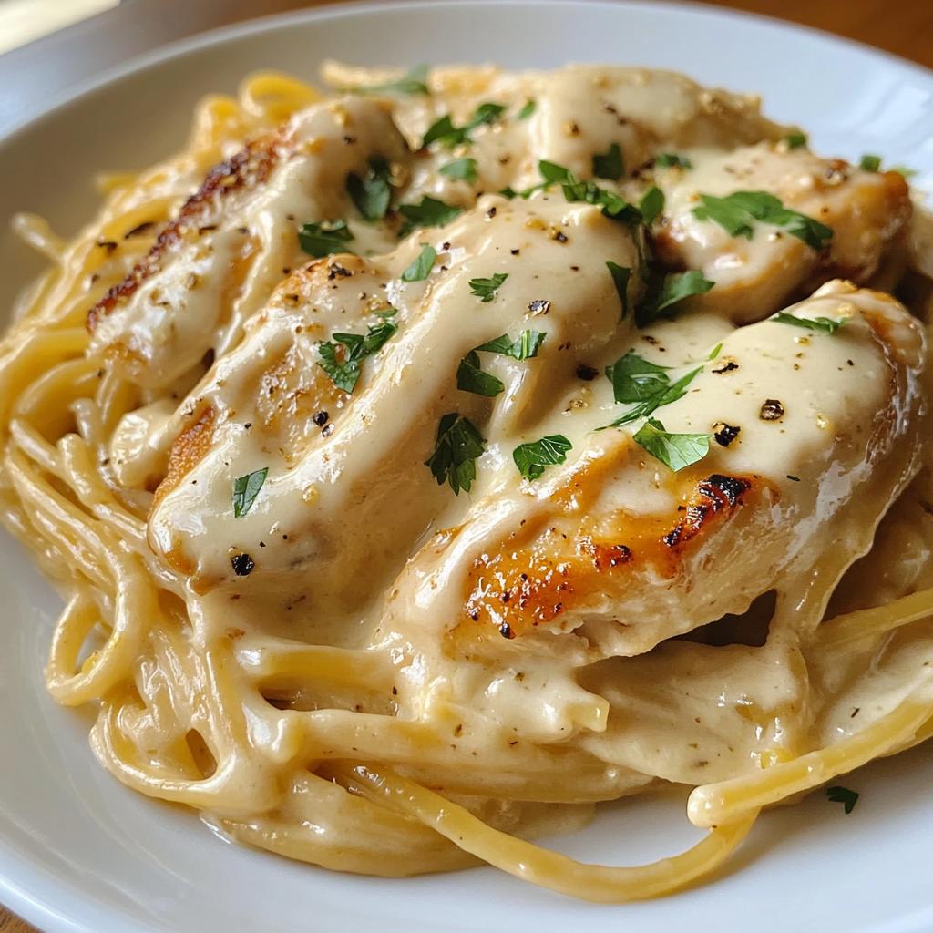 creamy velveeta chicken linguine with mozzarella garlic sauce - detail 1
