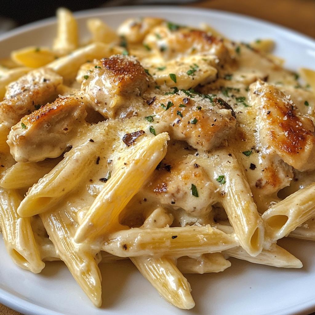 creamy velveeta chicken penne in garlic butter parmesan sauce