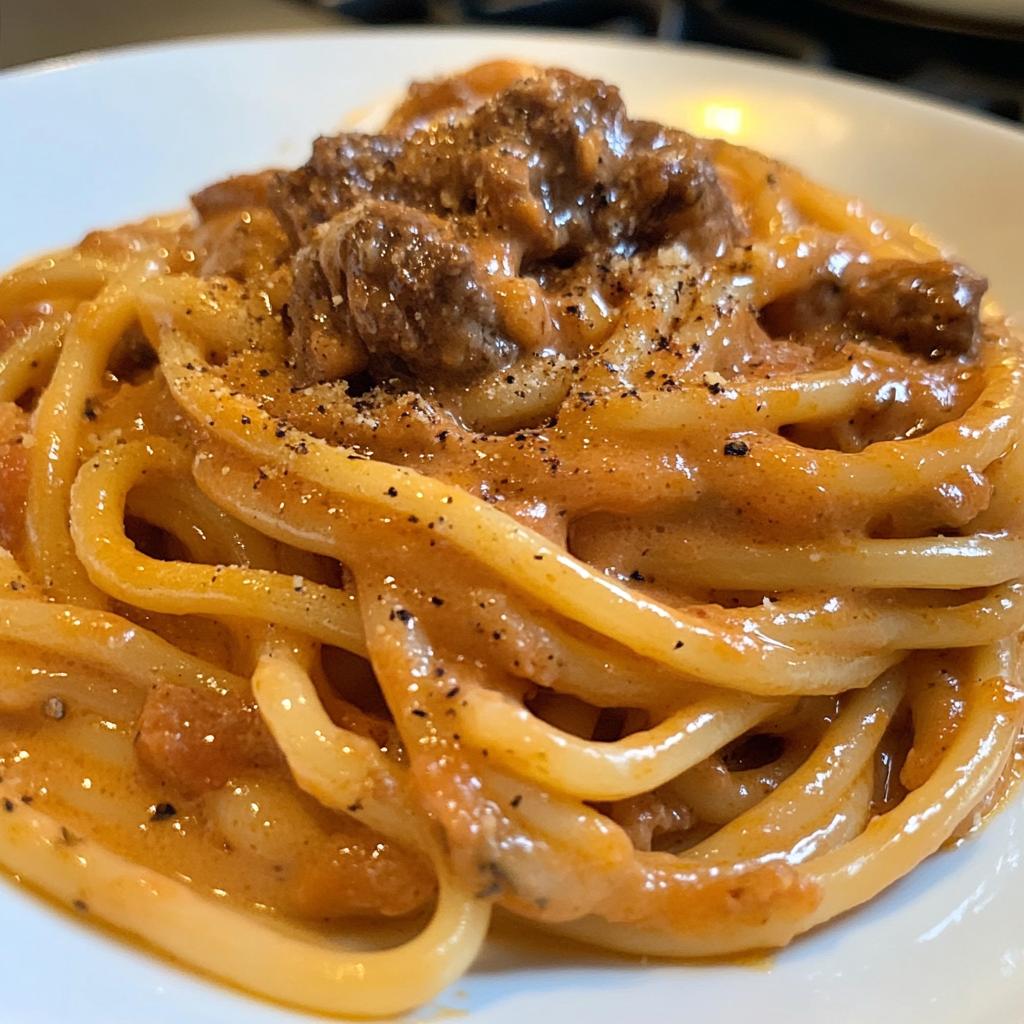 creamy velveeta linguine with italian beef marinara