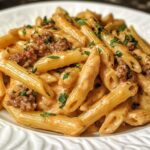 creamy velveeta penne pasta with cajun beef alfredo sauce