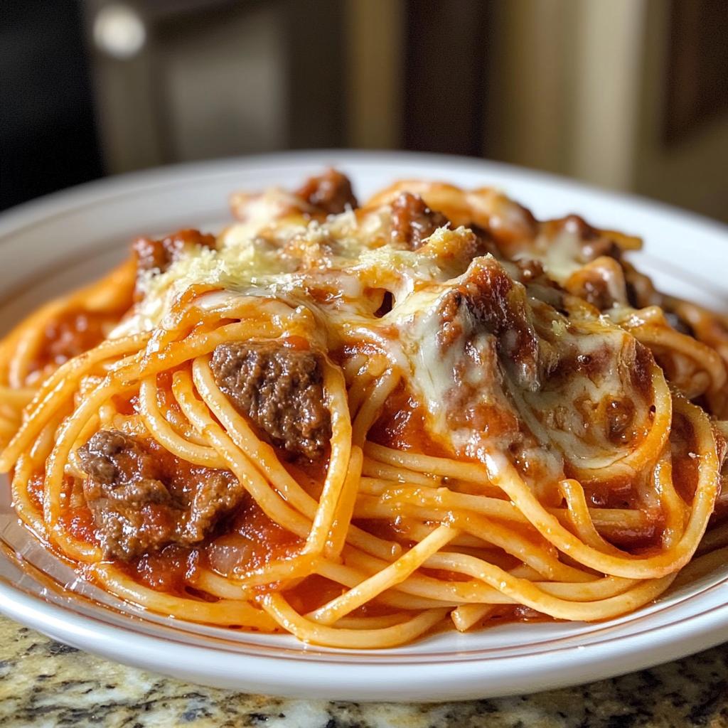 creamy velveeta spaghetti with italian beef marinara