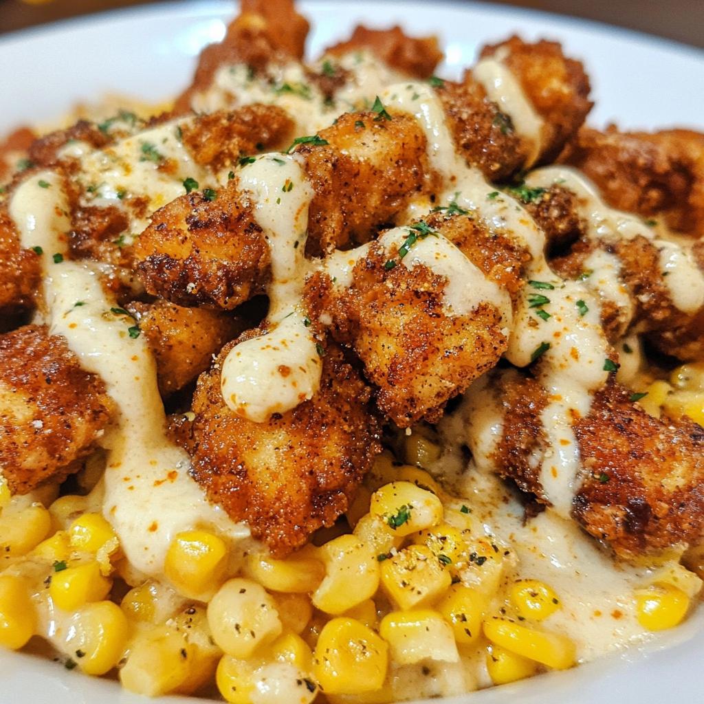 crispy chicken bites blackened cajun alfredo with roasted corn twists
