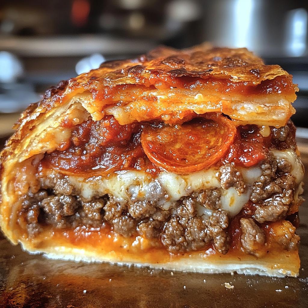 deep hamburger sausage pepperoni pie - detail 1