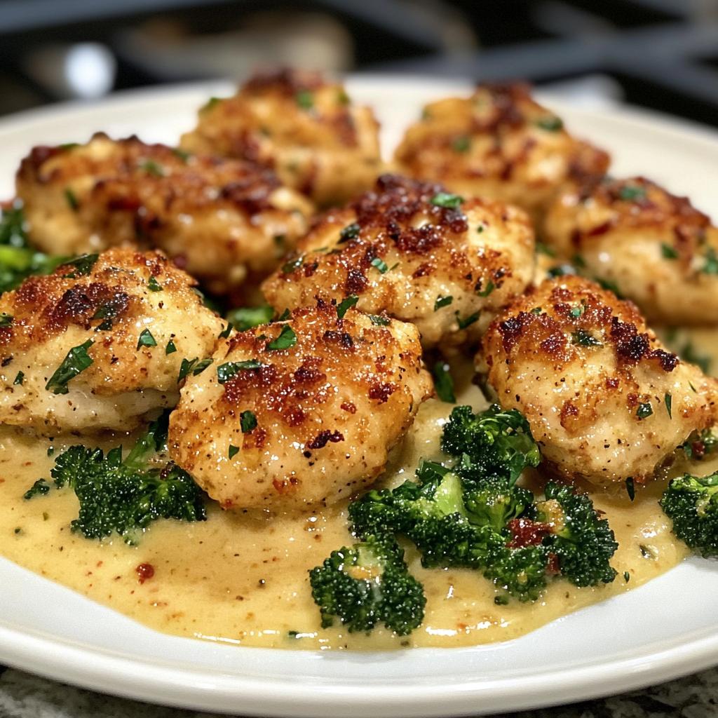 easy garlic parmesan chicken bites recipe with sun dried tomato cajun alfredo charred broccolini - detail 1