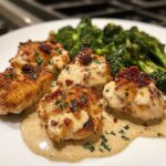easy garlic parmesan chicken bites recipe with sun dried tomato cajun alfredo charred broccolini