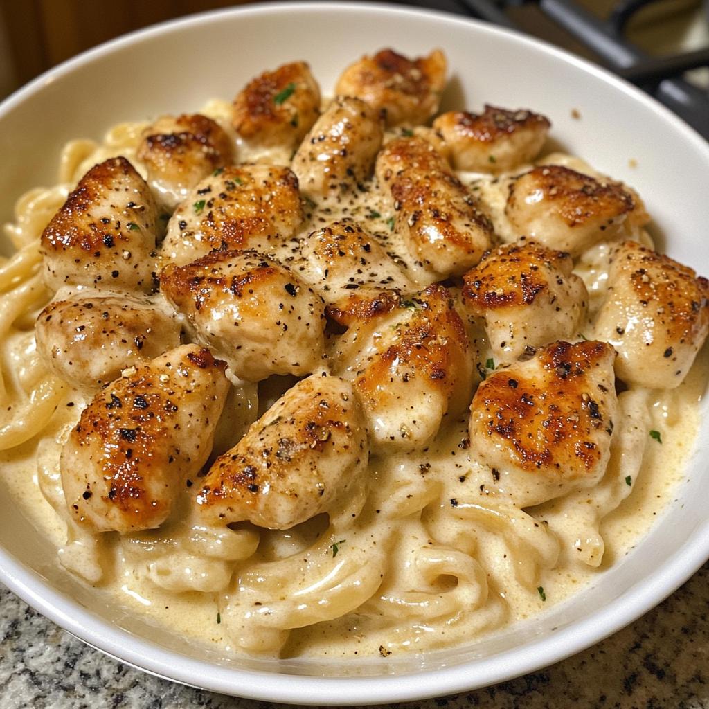 garlic butter chicken bites spicy cajun alfredo twisted pasta - detail 1