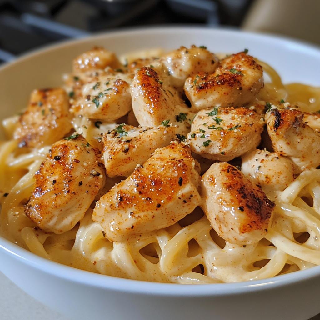 garlic butter chicken bites spicy cajun alfredo twisted pasta