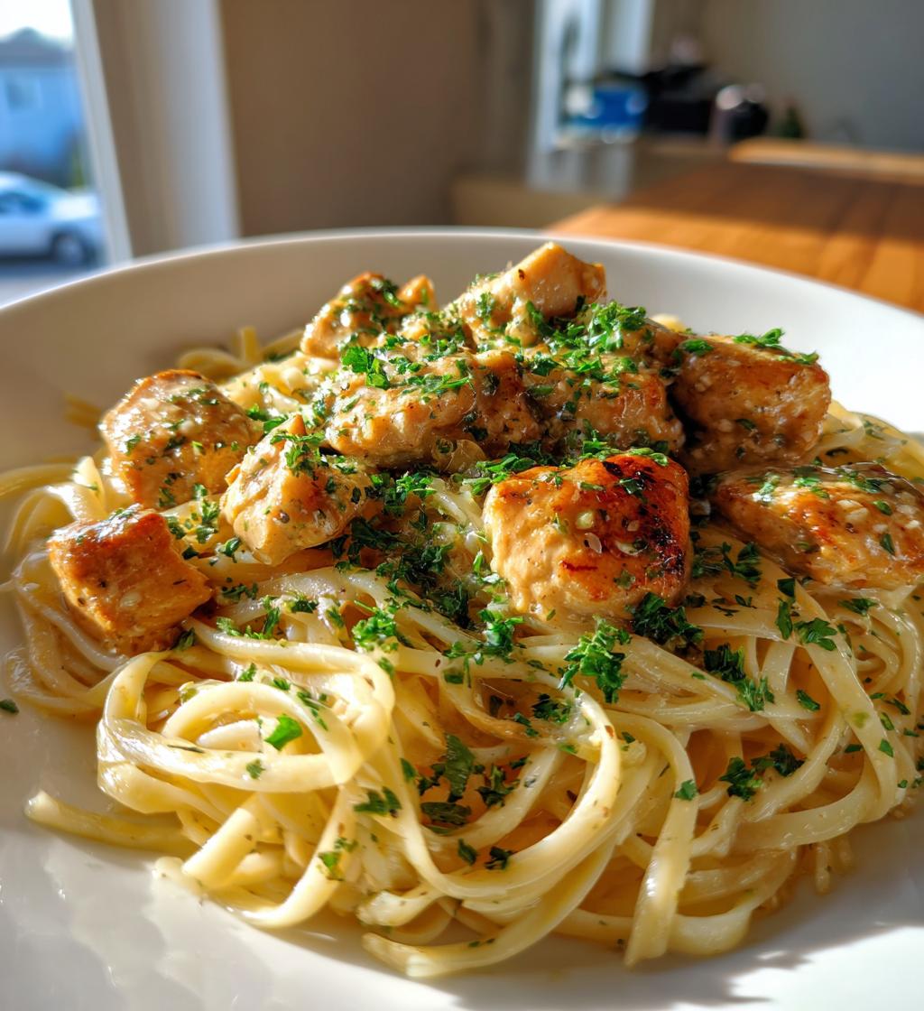 garlic butter chicken with velvety parmesan linguine