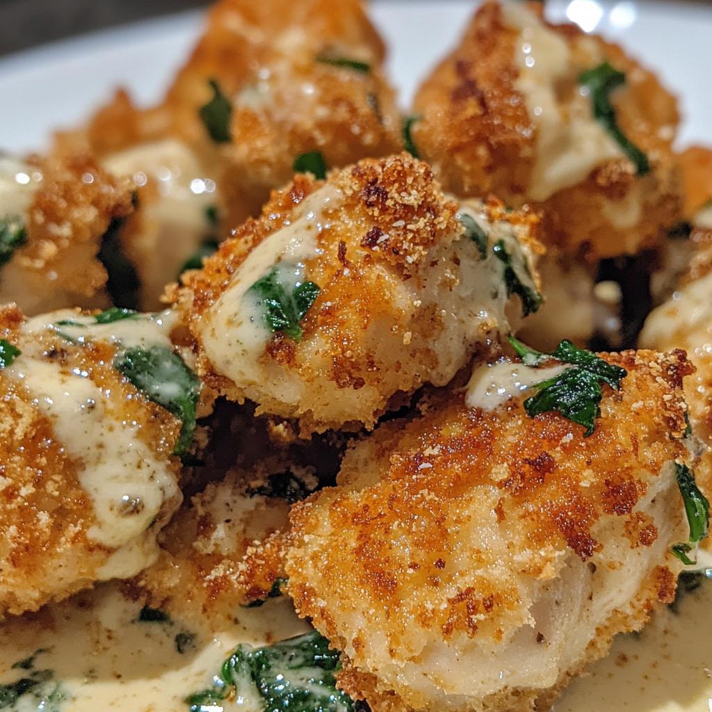 garlic parmesan chicken bites with hot cajun alfredo crispy spinach twists