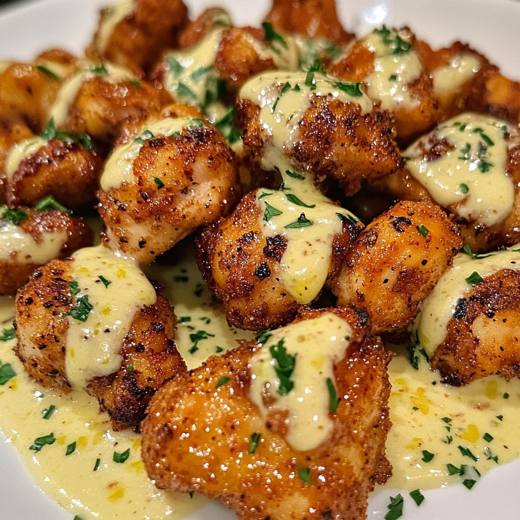 lemon cajun chicken bites with creamy garlic herb alfredo twists