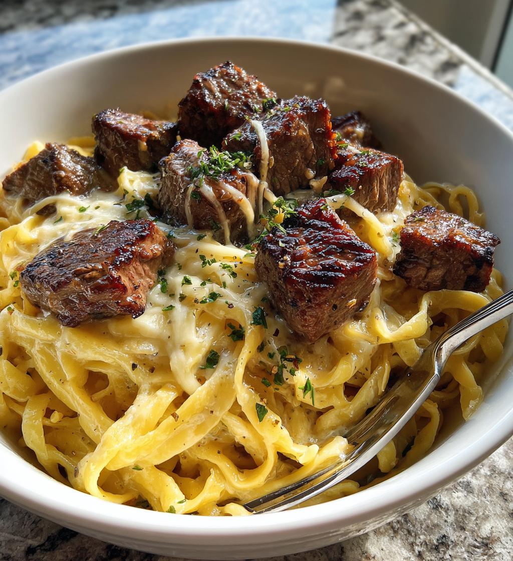 one pan steak bites cheesy garlic butter noodles - detail 1