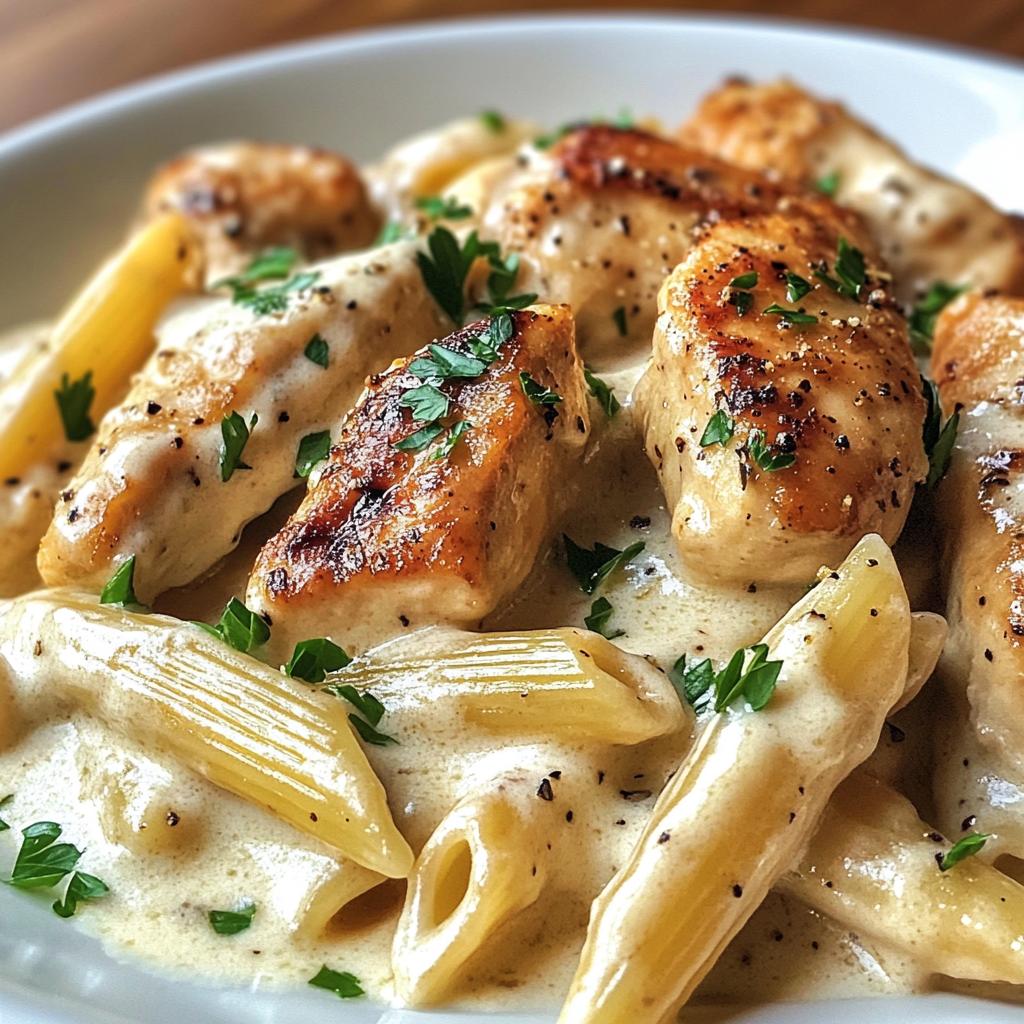 one pot creamy garlic parmesan chicken penne - detail 1