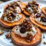 roasted sweet potato rounds with herbed ricotta walnuts and cranberries recipe