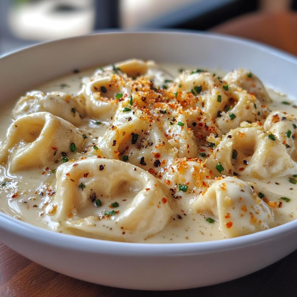 spicy garlic chicken tortellini in cheesy alfredo cream - detail 1