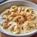 spicy garlic chicken tortellini in cheesy alfredo cream
