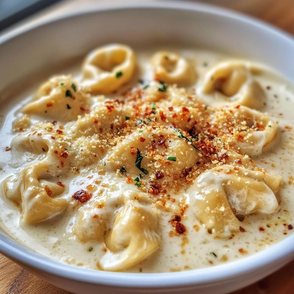 spicy garlic chicken tortellini in cheesy alfredo cream