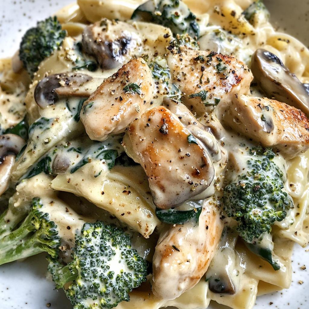 spinach artichoke greek chicken alfredo crispy parmesan broccoli with mushroom basil cream