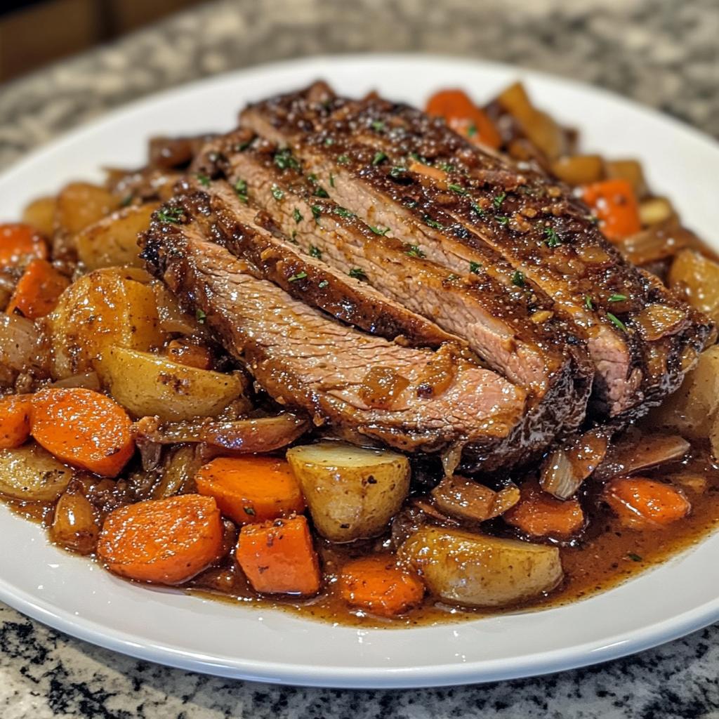 apple cider braised brisket with roasted vegetables recipe