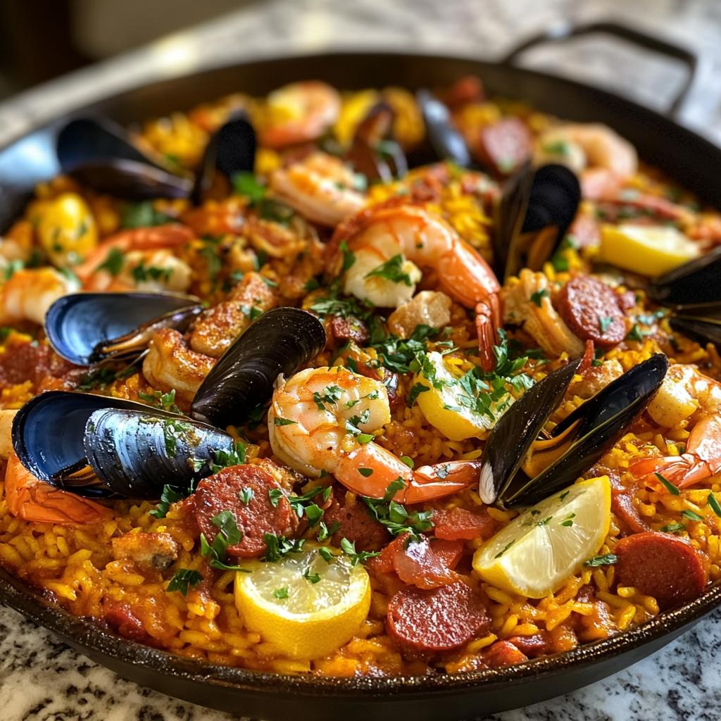 authentic spanish paella with seafood chorizo and chicken recipe