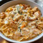 bowtie pasta with creamy cajun chicken and mozzarella cheese sauce